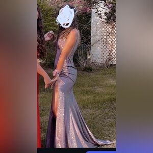 Lilac Lavender Sparkling Prom Dress Slit